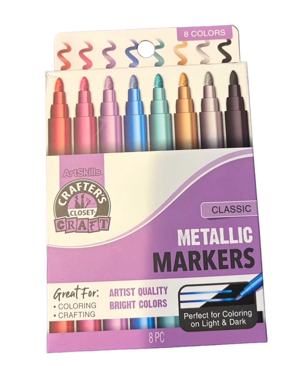 ArtSkills Crafter’s Closet Metallic Markers 8 Colors Classic Light Dark Paper